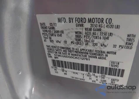 2012 Ford Escape Xlt from USA, damaged, VIN 1FMCU0DG3CKC12761